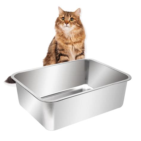 extra large stainless steel cat litter box|stainless steel litter box with high sides.